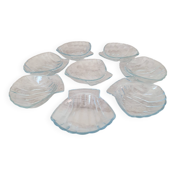 8 petits plats ramequins en forme de Coquillage en verre transparent
