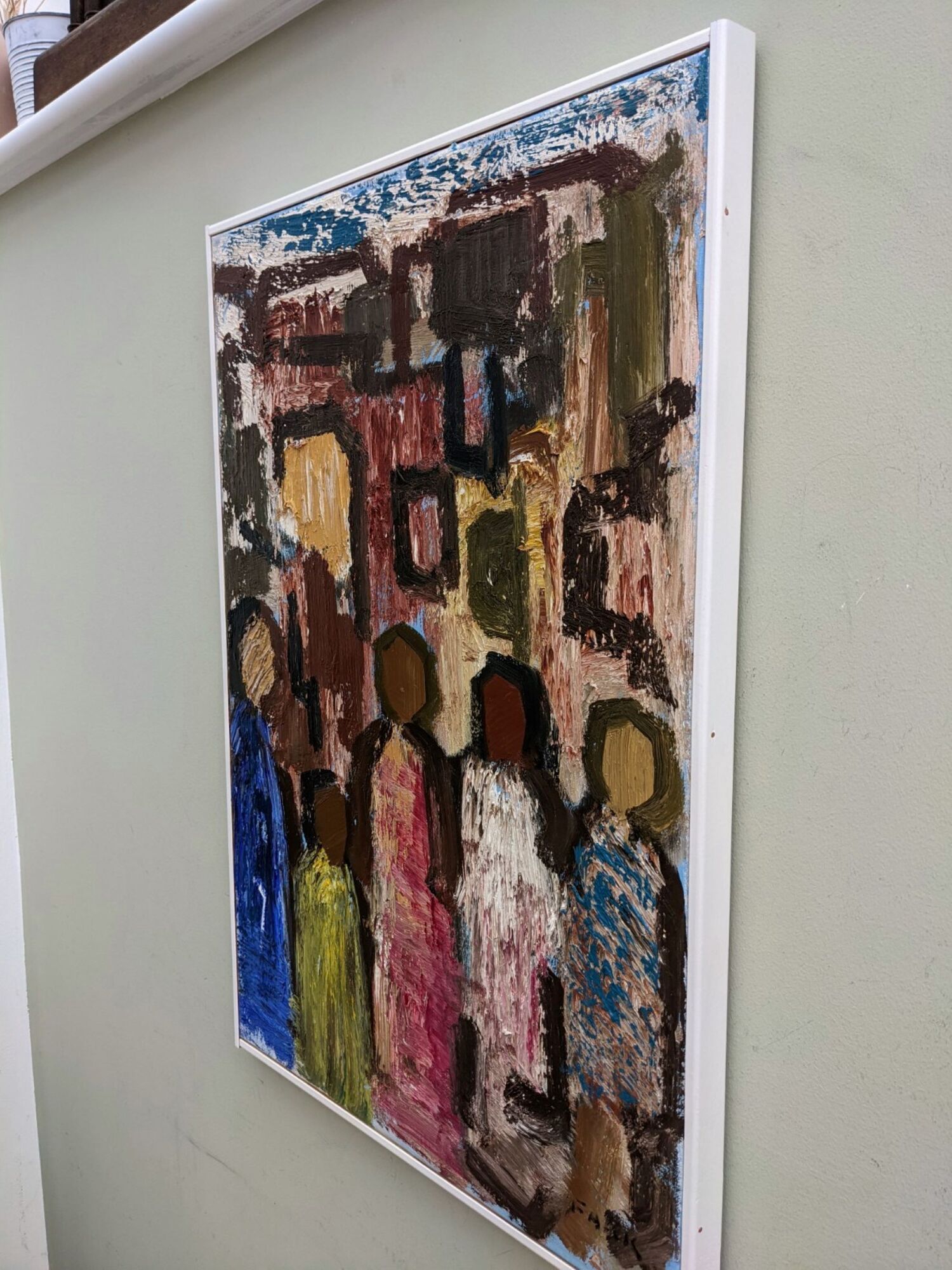 Mid-Century Modern "Meet" Vintage Swedish Figurative Oil Painting, Framed