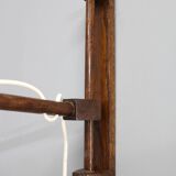 Adjustable mid-century wooden wall lamp with rattan shade, 1970s