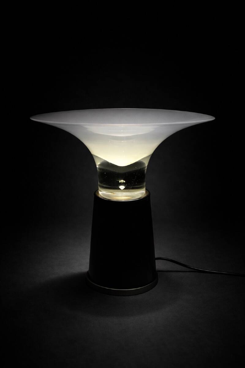 VISTOSI - RARE LAMP WITH LEATHER BASE AND GLASS - ITALY - 1970