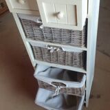 chiffonier, linen chest of drawers made of wood, wicker and fabric