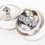 Pair of vintage 1980’s opaline glass and brushed chrome wall lights