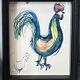 Badoisel charles, aquarelle coq bleu encadrement xxème