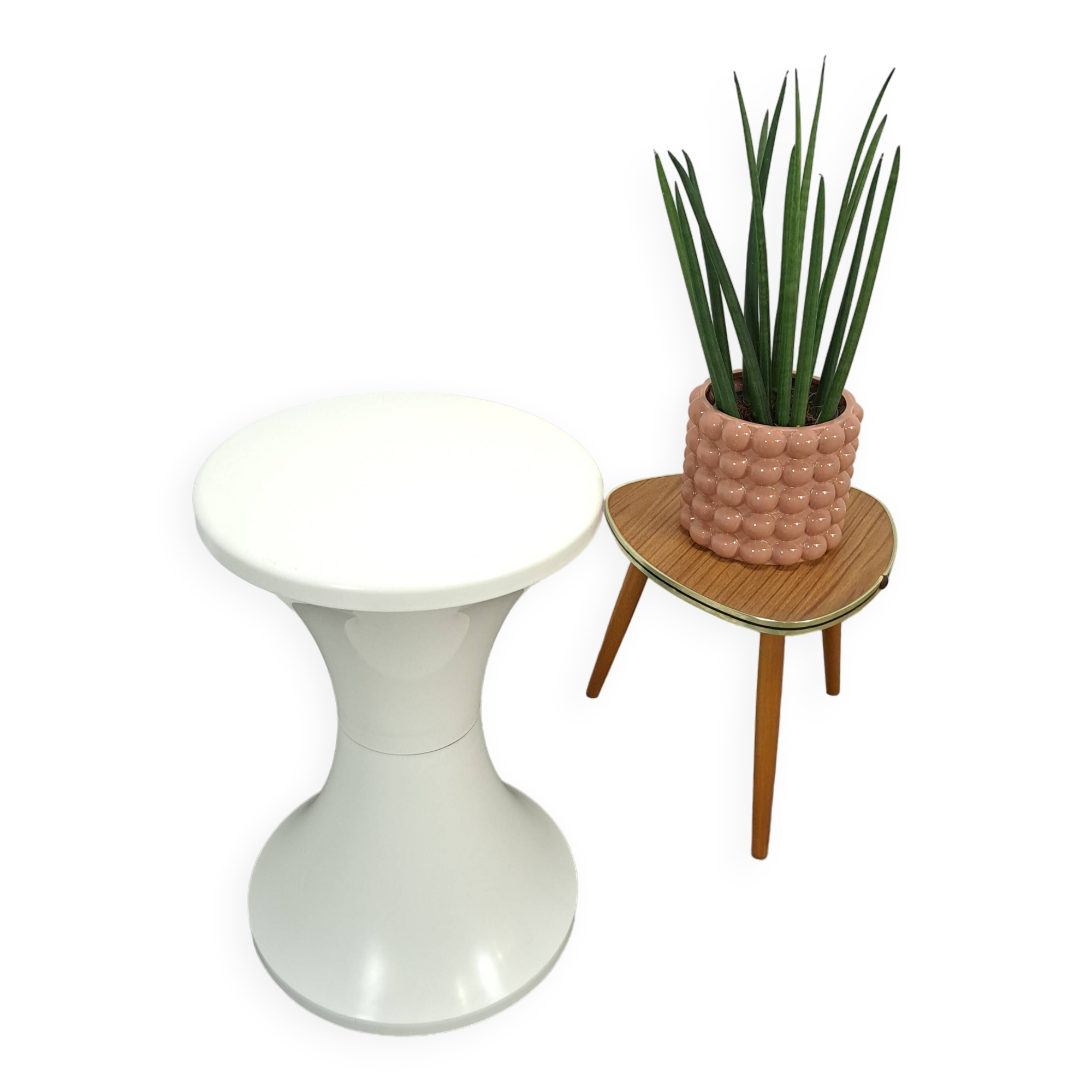 Tabouret en plastique blanc table à plantes vintage