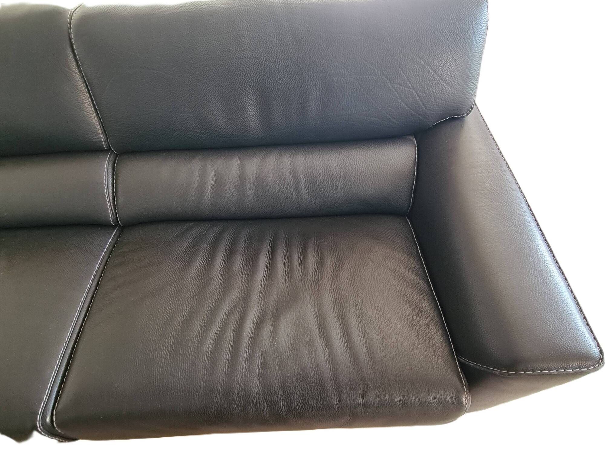 Large 3-seater anthracite leather sofa Roche Bobois