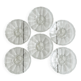 Set of 6 dessert plates, transparent glass with engraved flower pattern.