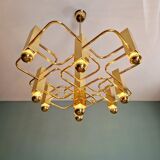 Geometric brass chandelier, design G. Sciolari, Boulanger, 1970
