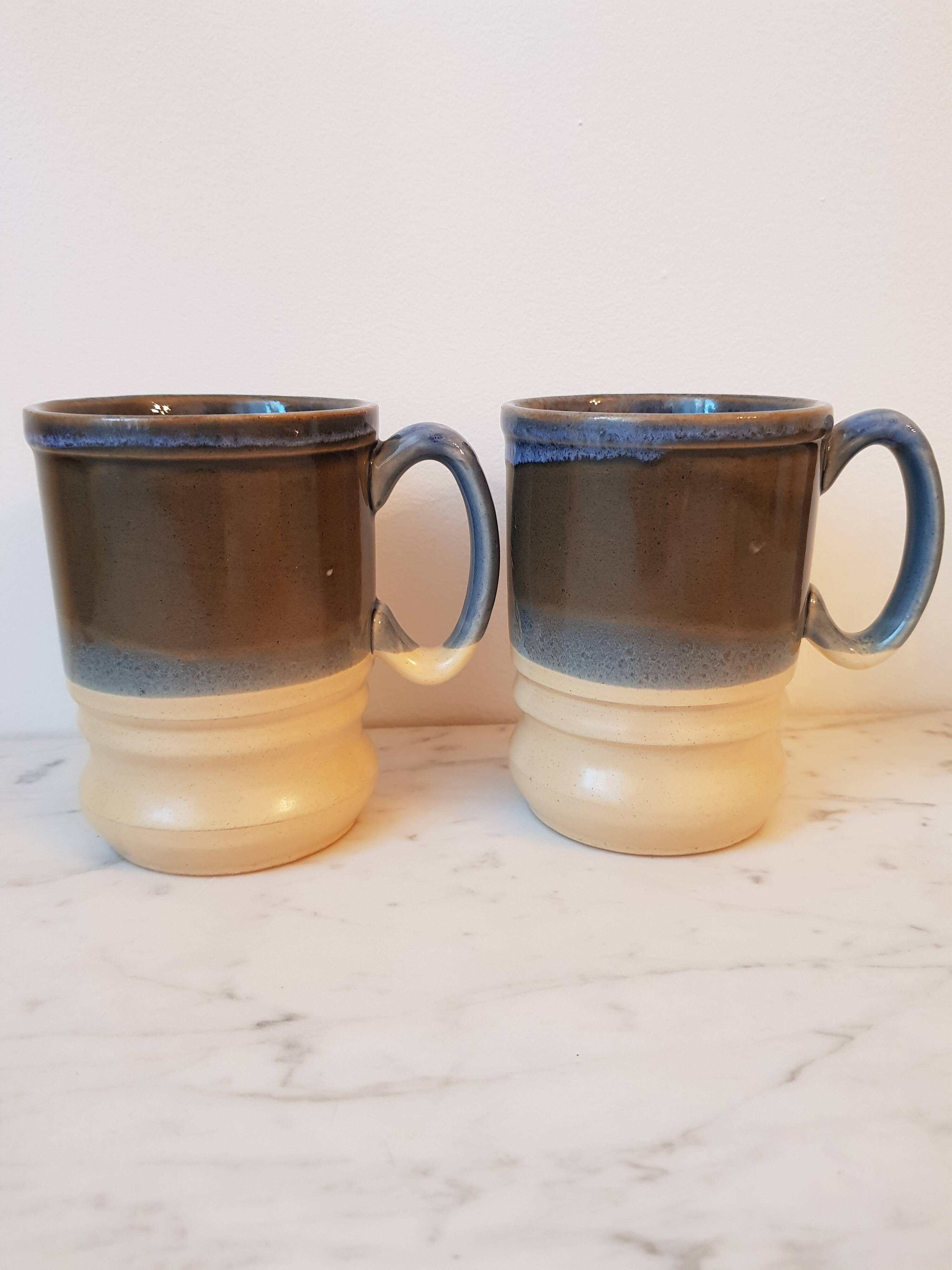 Duo of cups, handcrafted enamelled English stoneware mug. Nice size