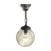Vintage Amber Glass Suspension Globe with Floral Engravings 70s Retro Chic Style