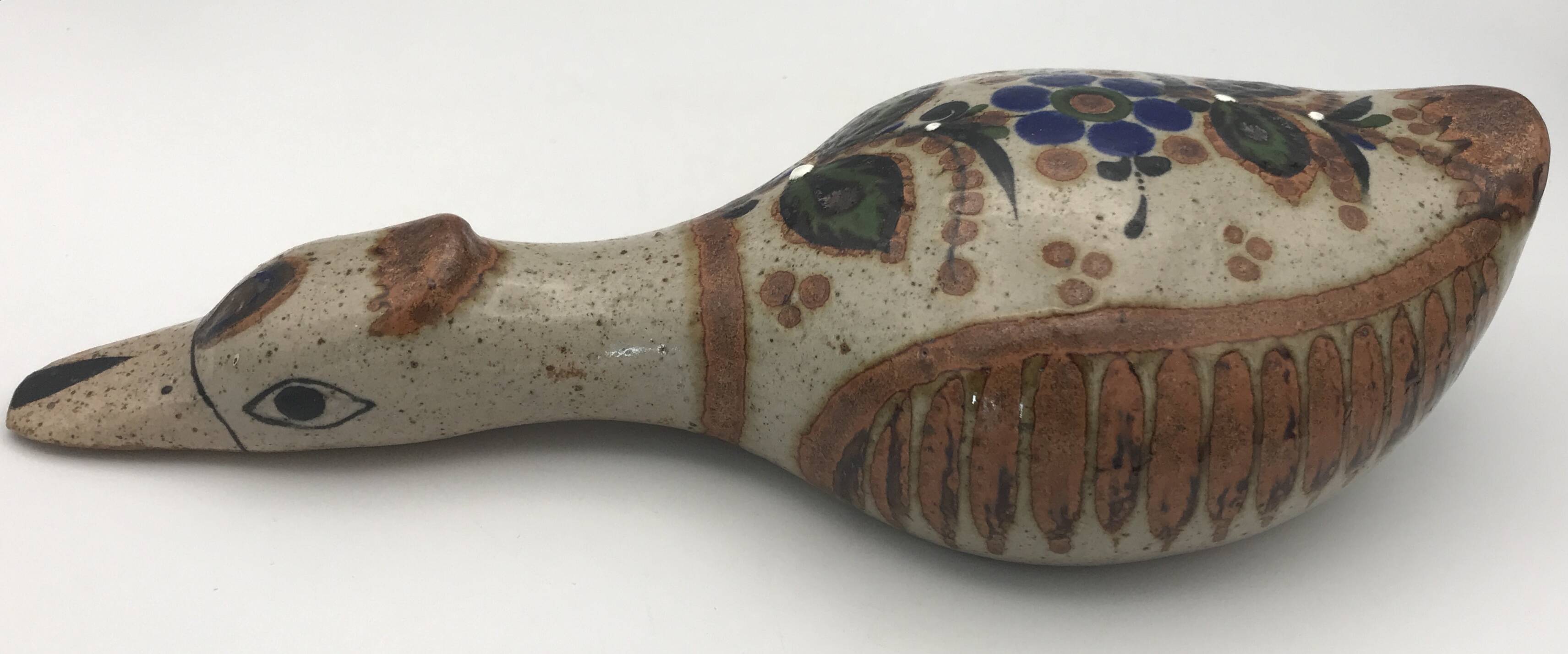 Ceramic Duck from Mexico, floral painting decoration