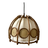 Suspension scandinave en rotin toile et cannage années 60-70