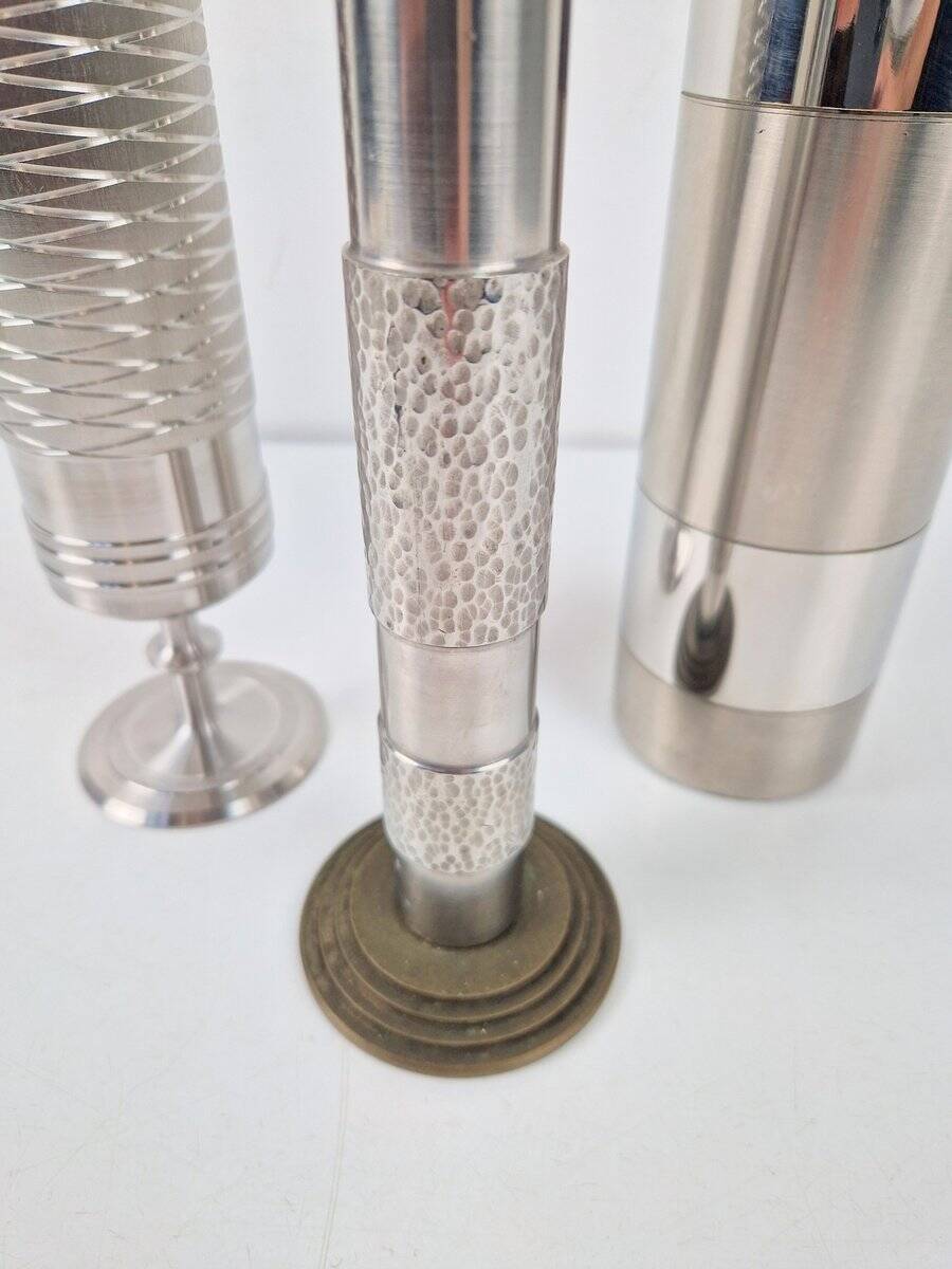 Brutalist Sculptural Metal and Brass Vases from BMF, Germany, 1960s, Set of 3
