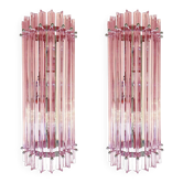 Italian Scenographic Pink “Triedro” Murano Glass Wall Sconces — Pair