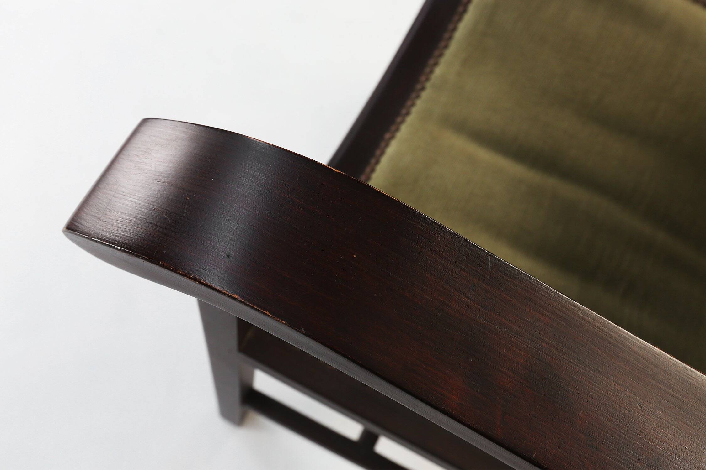 Art Deco Armchair in Black Lacquered Wood and Green Velvet, Belgium 1930s