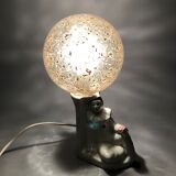 Vintage Pierrot bedside lamp from the 70s, porcelain, inlaid glass globe