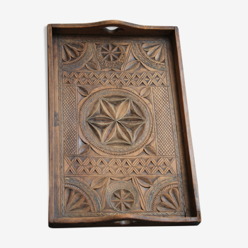 Carved wood top with brass thread folk art