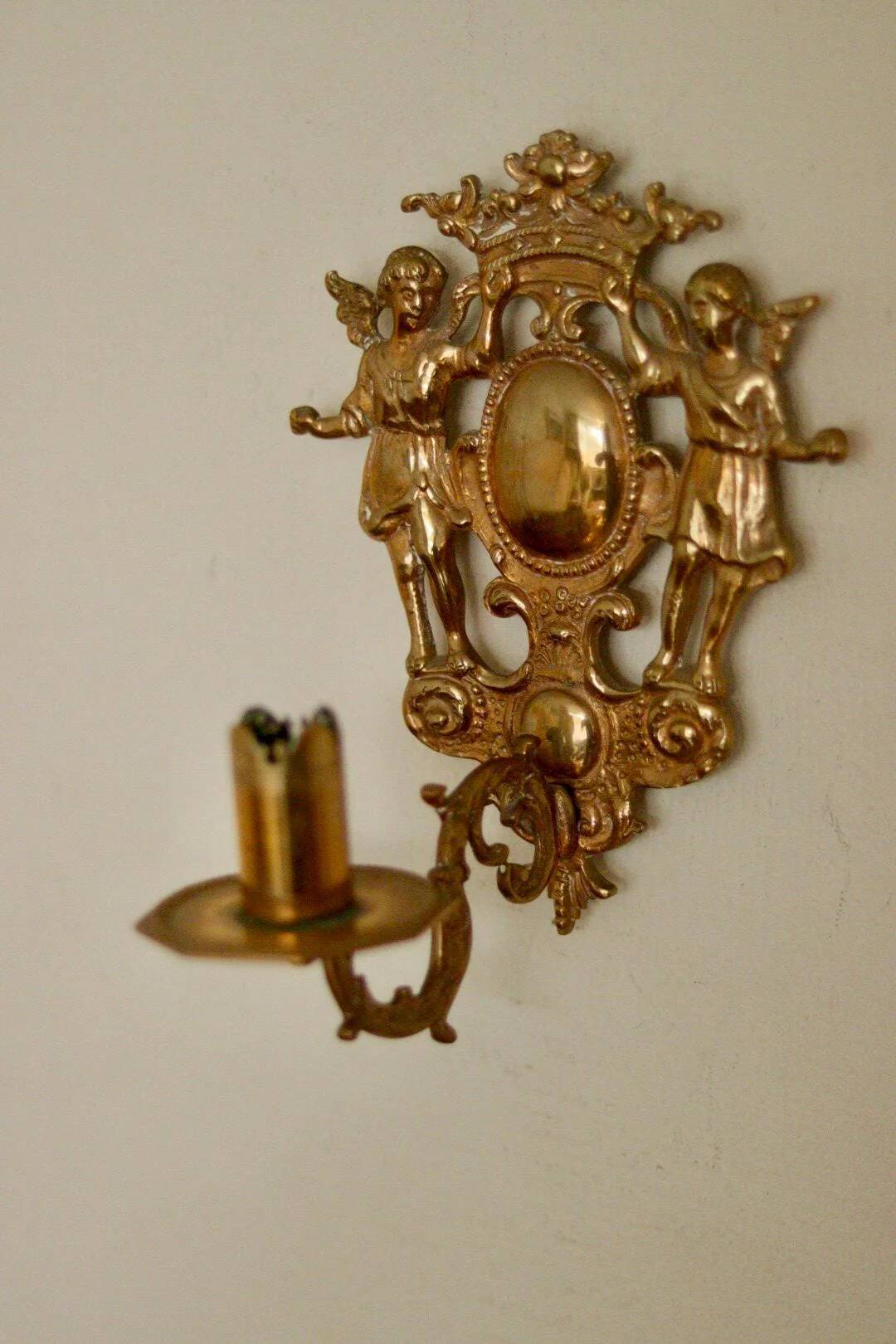 Pair of large Swedish brass wall sconces from the mid-century.