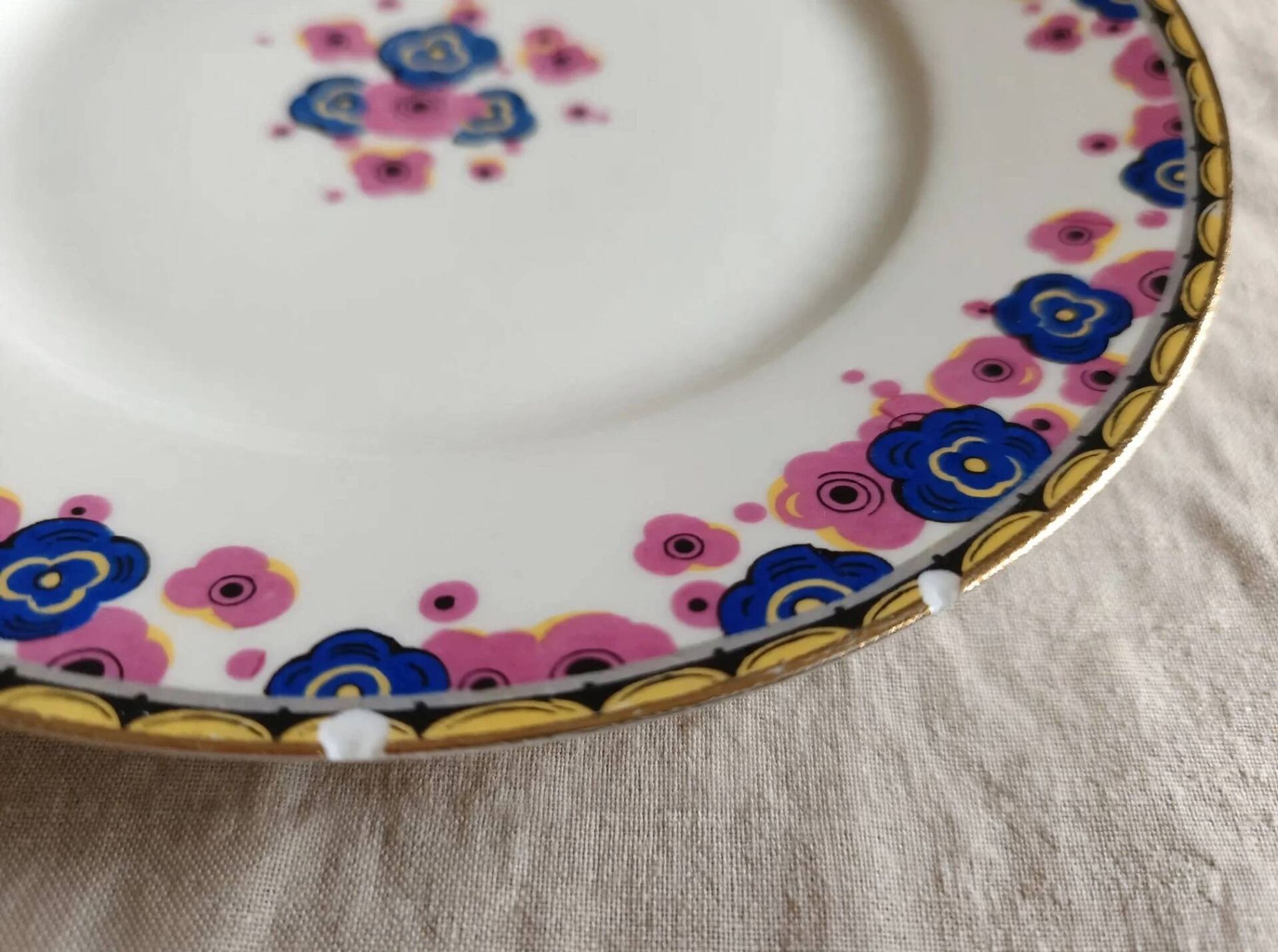 Set of 6 Art Deco dessert plates - Limoges porcelain a.f. and
