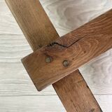 Solid wood workshop table with straight legs.