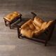 Jangada lounge chair with ottoman in cognac leather by Jean Gillon, Brazil, 1960s