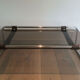 Table basse en chrome, cuir et verre fumé