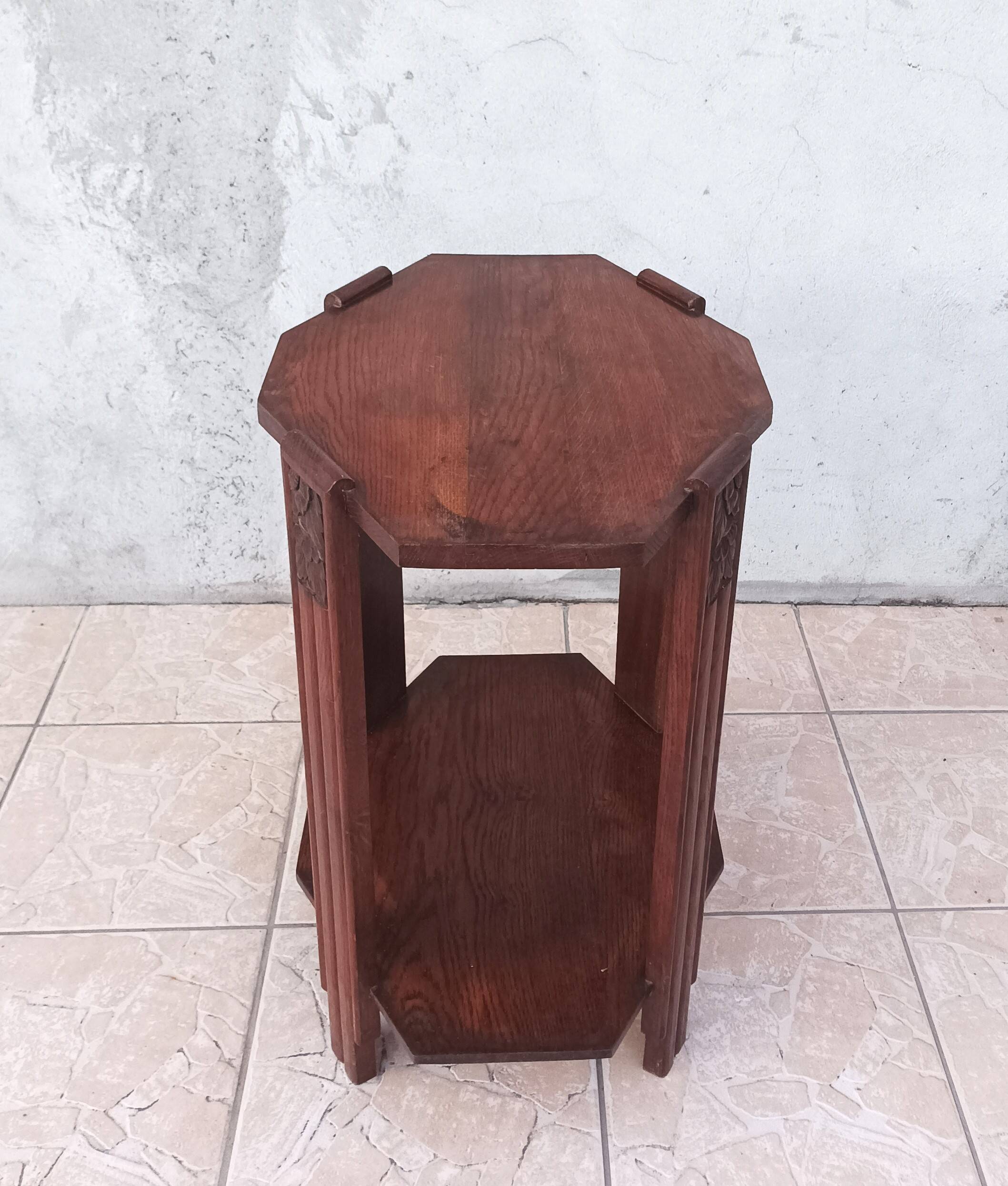 Art Deco side table in solid oak