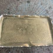 Large rectangular tray in vintage, artisanal and oriental hammered metal