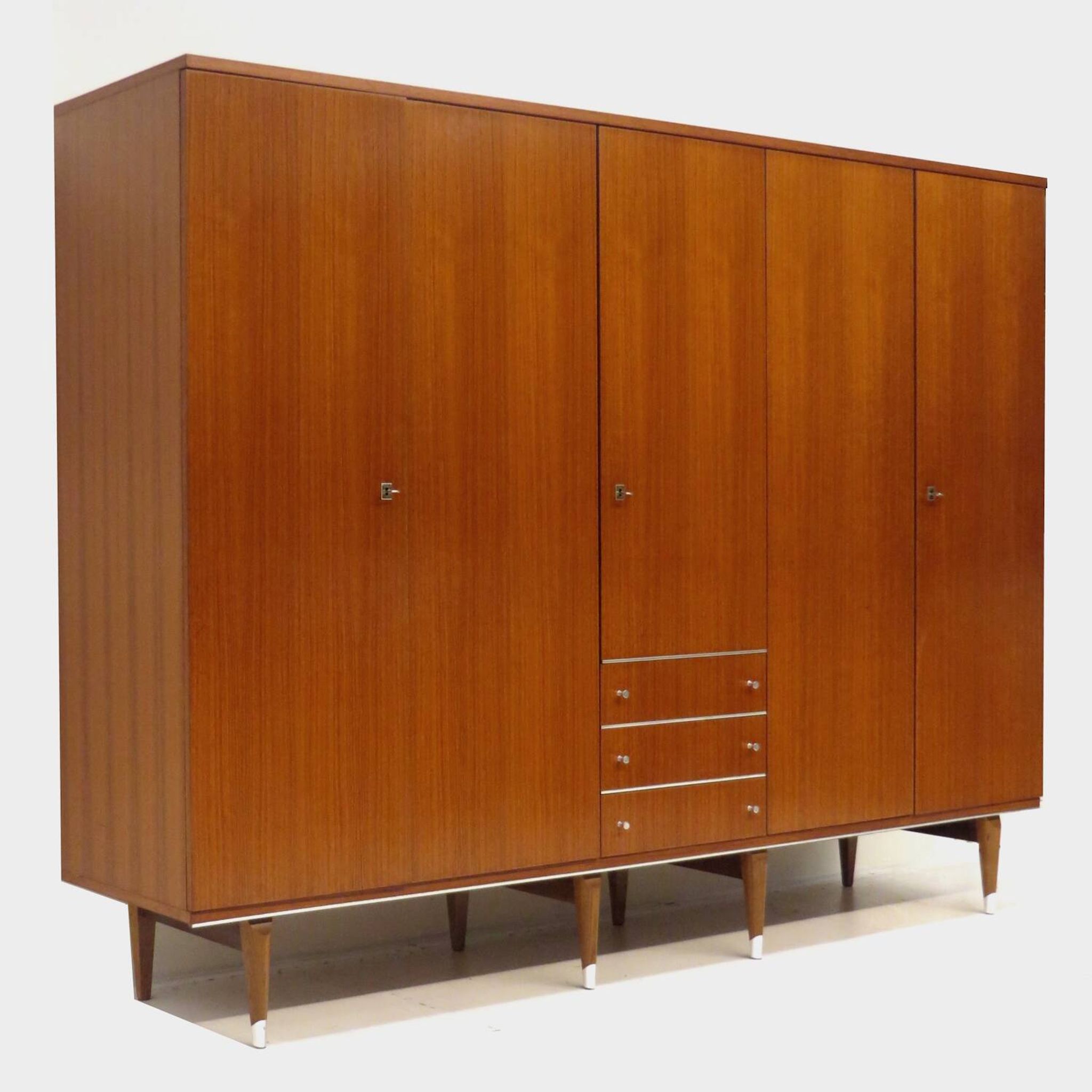 Large vintage mid century 5-door wardrobe with three drawers in teak, 1960s