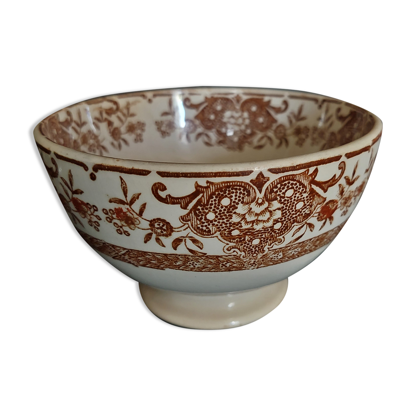 Old earthenware bowl Creil late nineteenth brown decoration