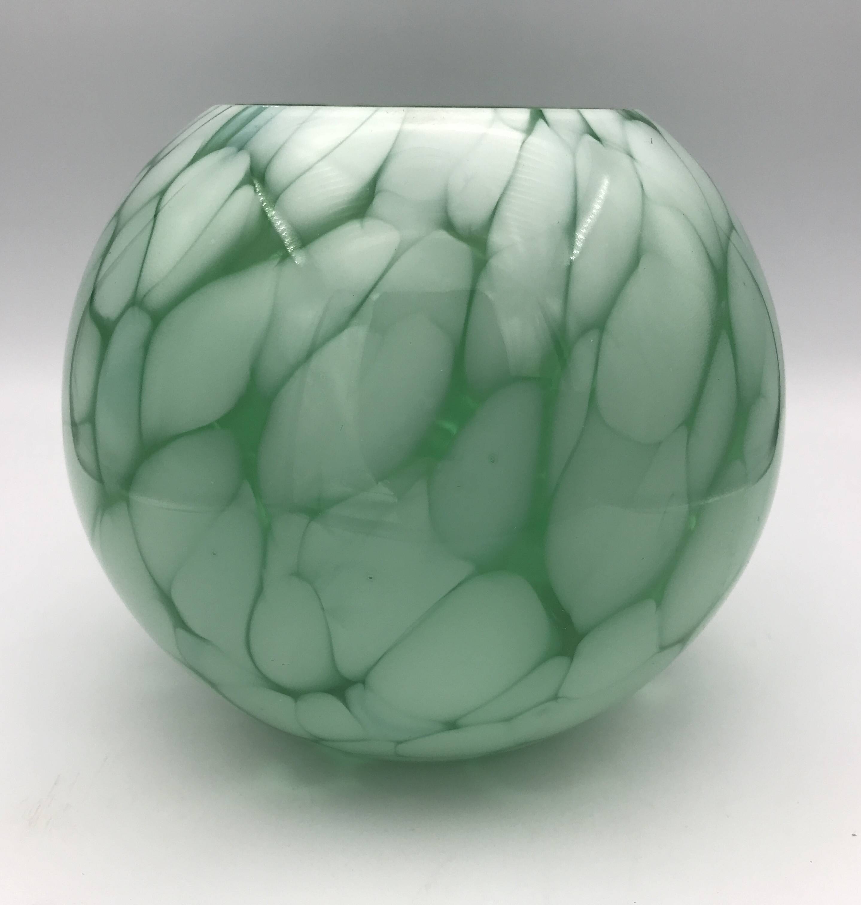 Vintage glass vase ball shape handmade alicja green and white