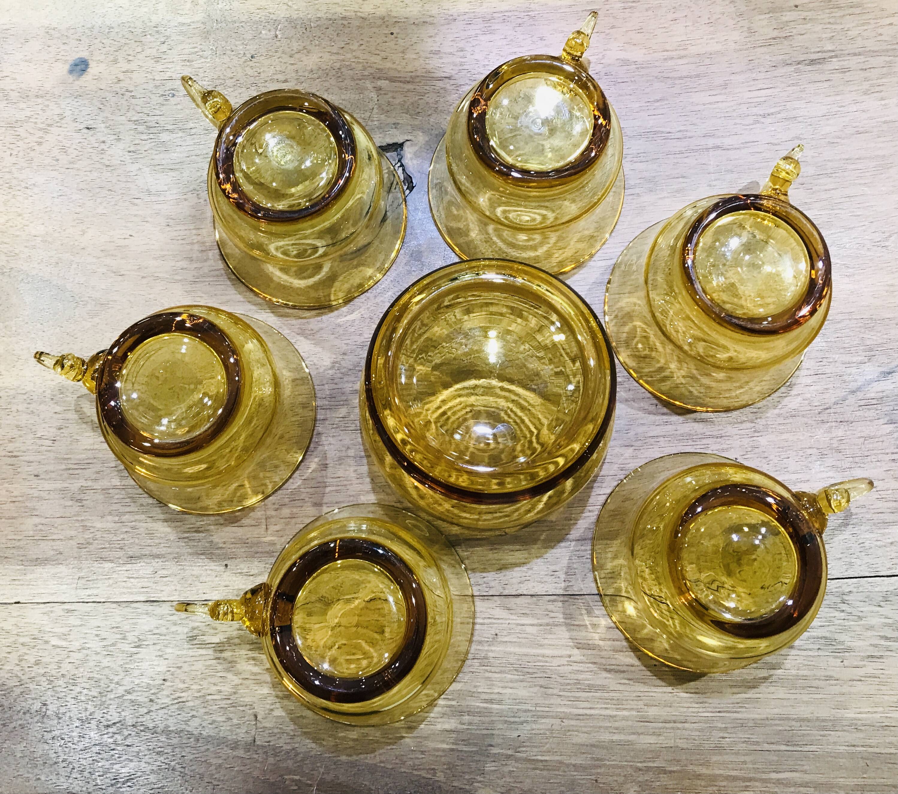 Ensemble tasses et sucrier verre soufflé ölogne