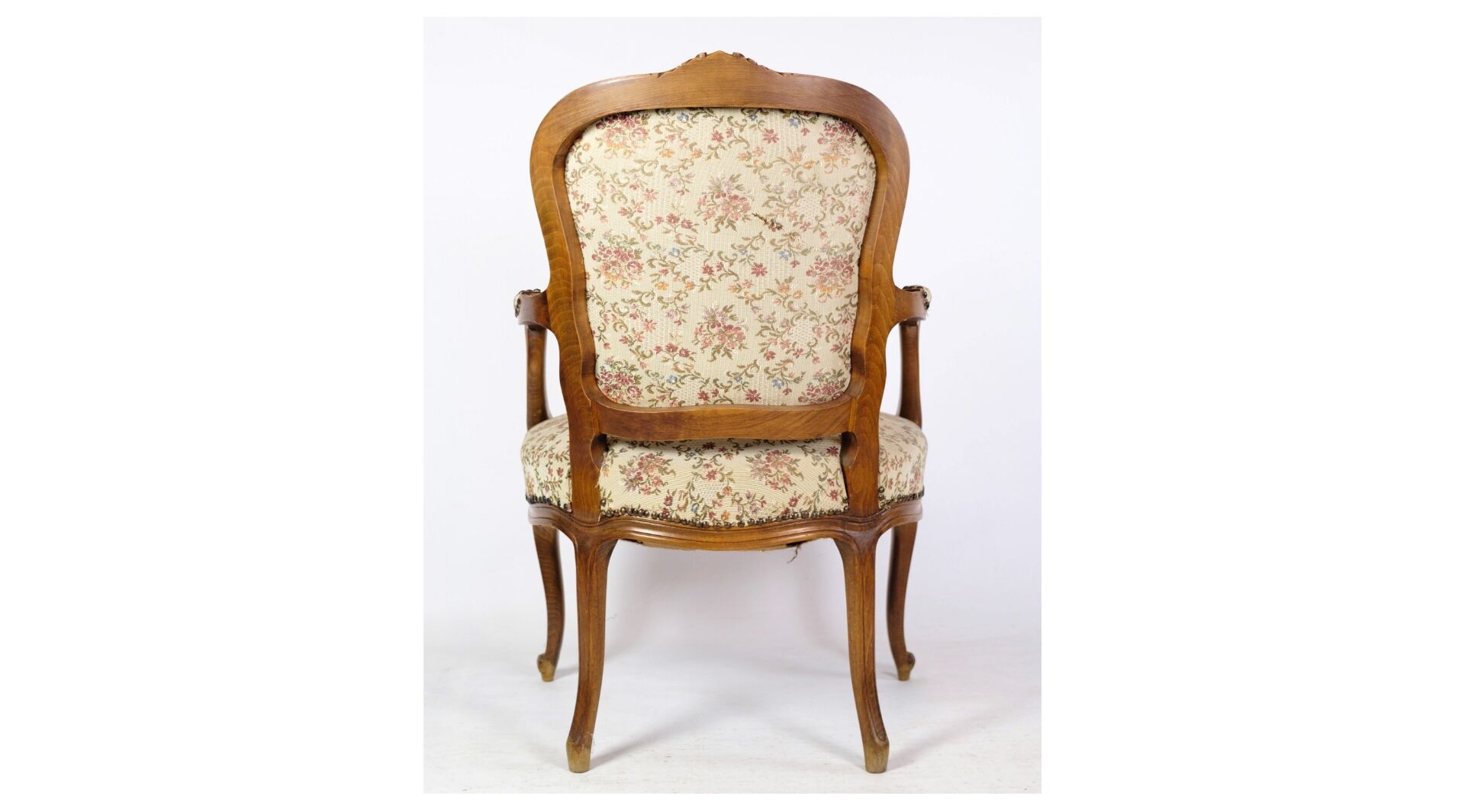 Pair of Neo-Rococo Armchairs with Decorated Fabric in Light Wood
