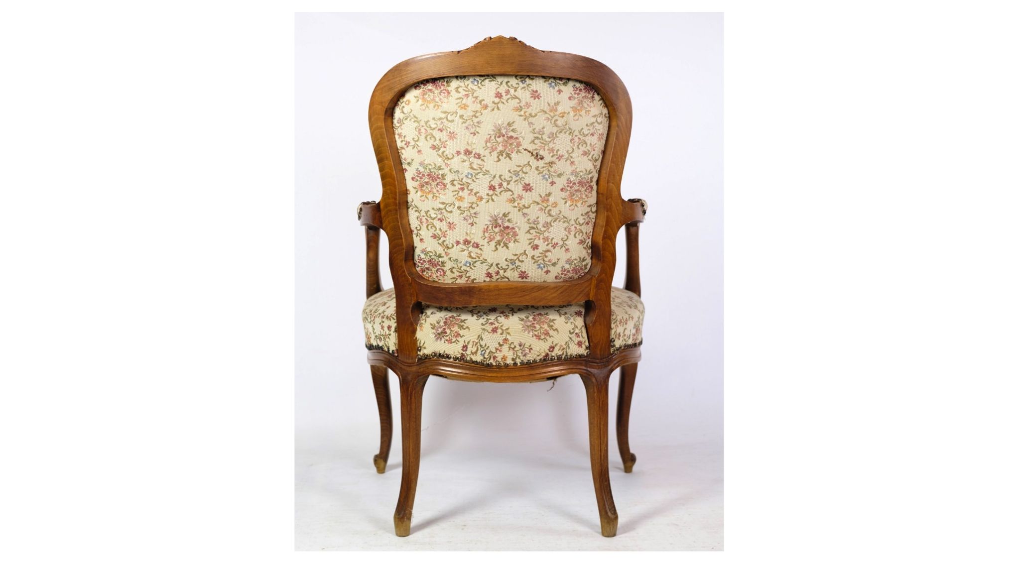 Pair of Neo-Rococo Armchairs with Decorated Fabric in Light Wood