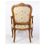 Pair of Neo-Rococo Armchairs with Decorated Fabric in Light Wood