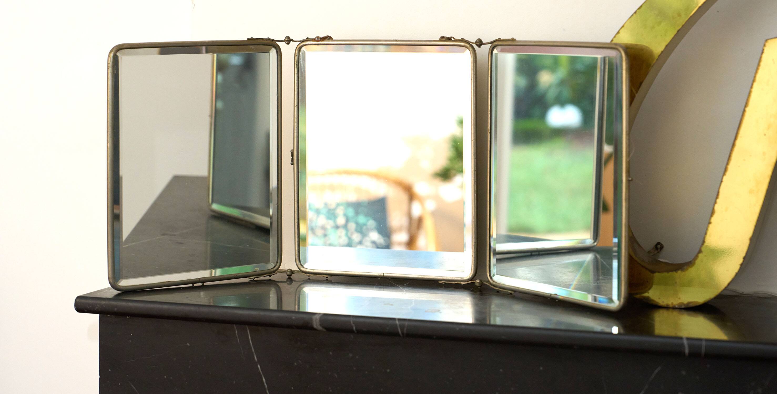 Vintage triptych barber mirror