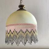 Pendant light in frosted glass and beads