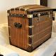 Curved trunk chest storage wood and canvas to scratches