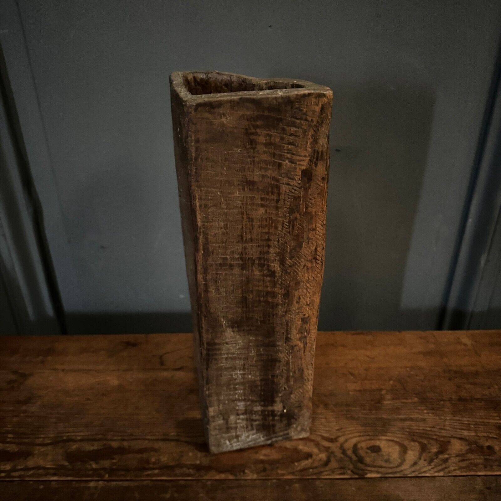 Brutalist vase 1970 in carved wood with monogram