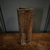 Brutalist vase 1970 in carved wood with monogram