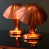 Pair of Bauhaus style mushroom lamps in copper metal.