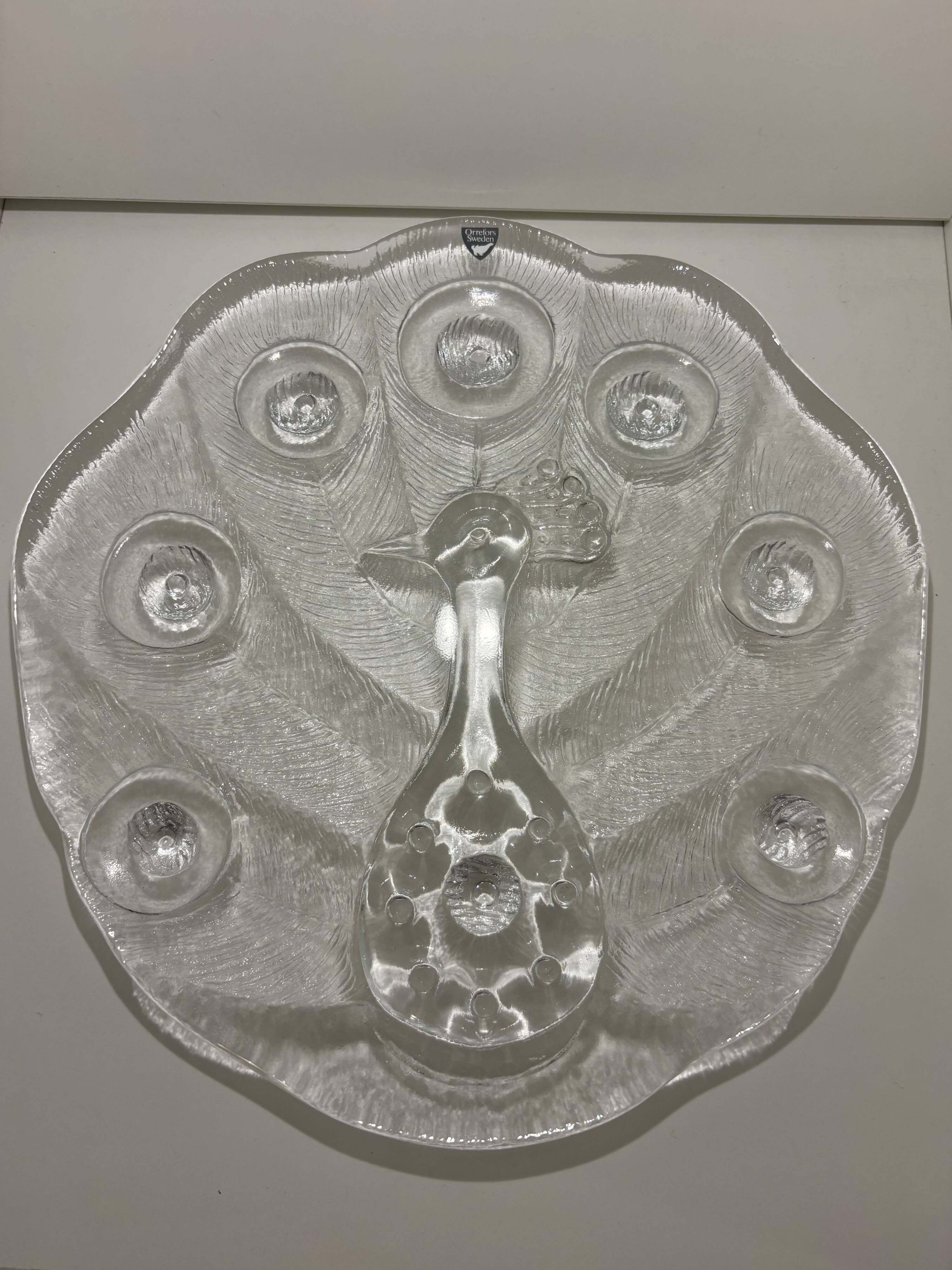 Cheese Board, Peakcock, crystal, Lars Hellsten, Orrefors, Sweden, 1970