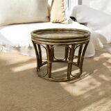 Vintage round side table/coffee table in rattan and wicker