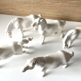 5 White Porcelain Glazed Horses of Happiness Figurines Statuettes