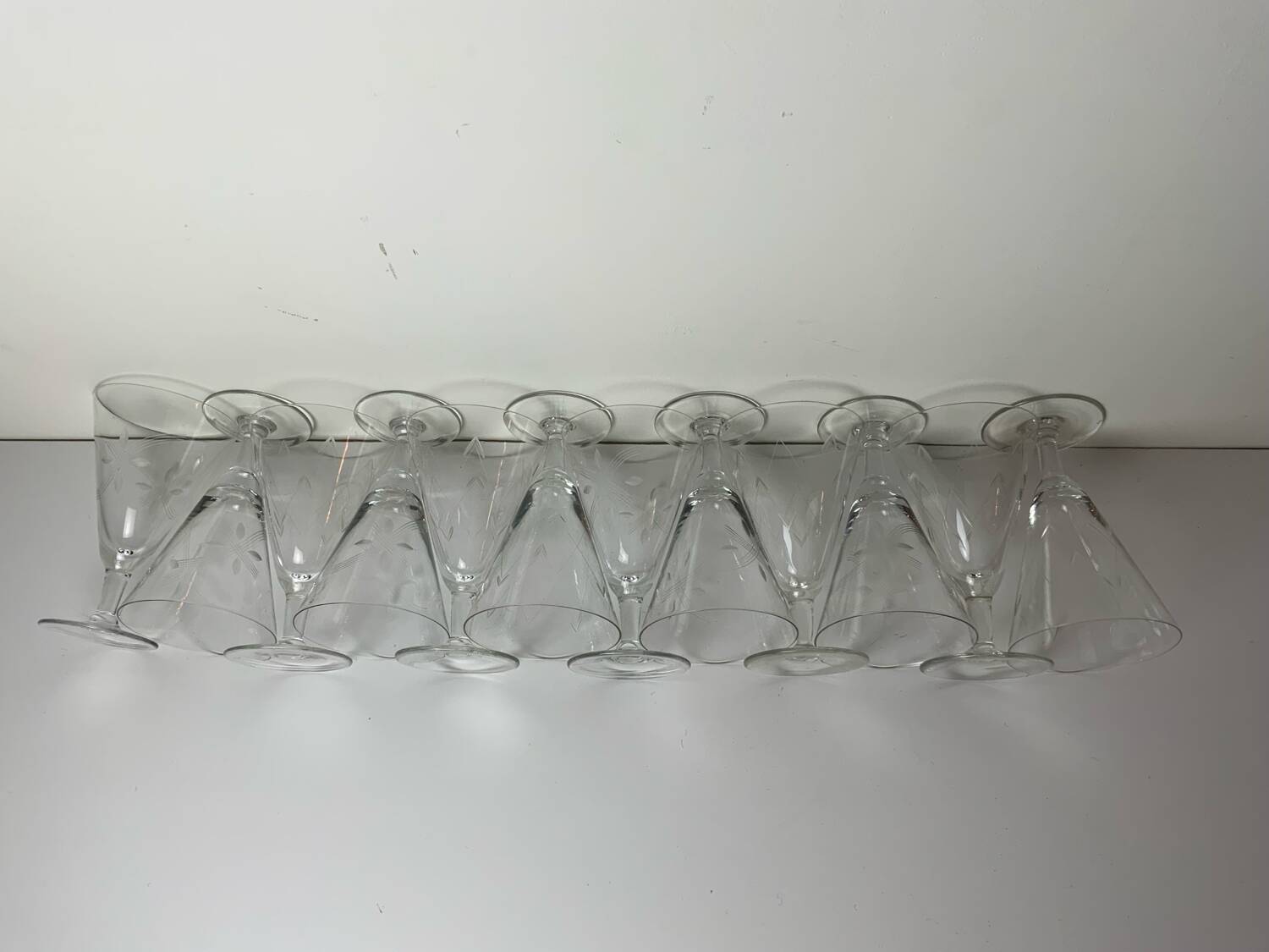 12 antique stemmed glasses