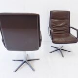 Wilkhahn Delta Highback set of 2 brown leather armchairs by Delta Design
