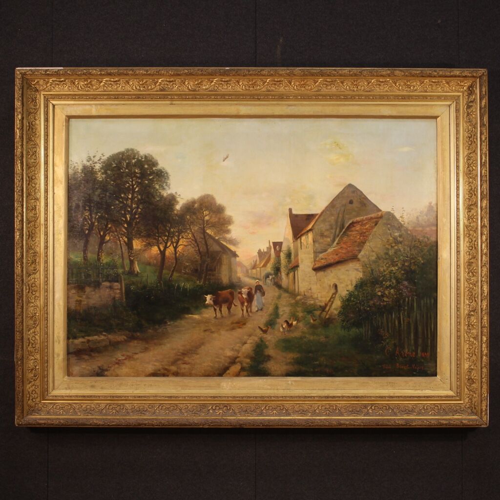 French signed landscape painting oil on canvas dated 1899