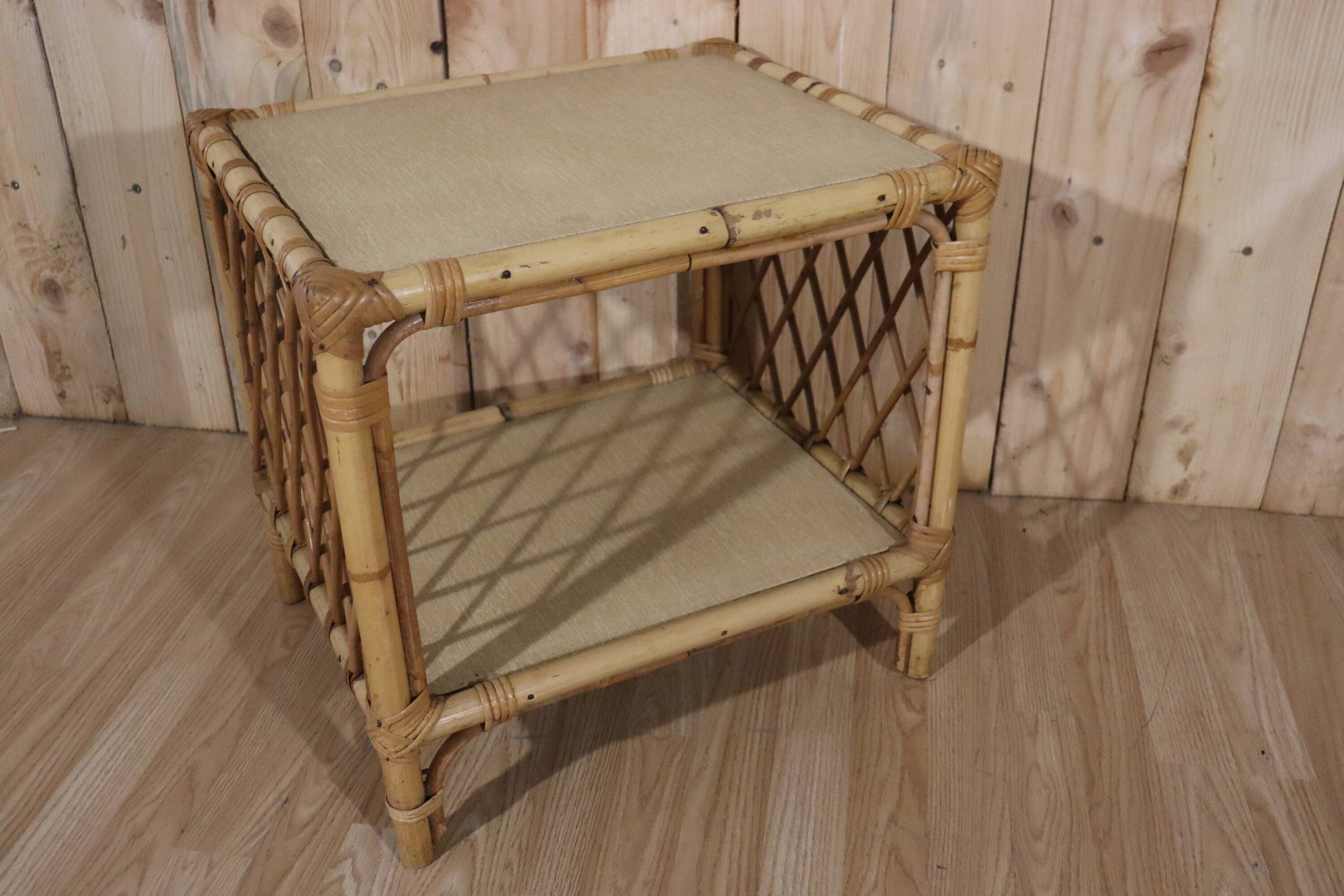 Small vintage rattan side table