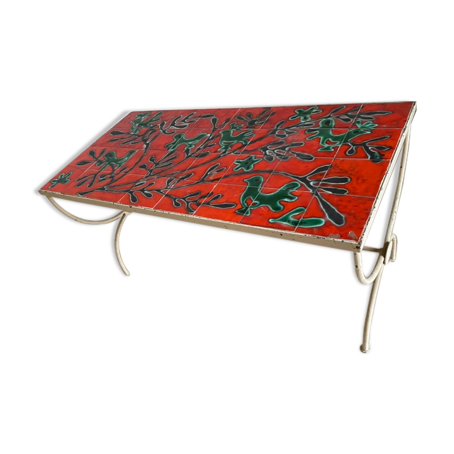 Ceramic coffee table signed JG Picard
