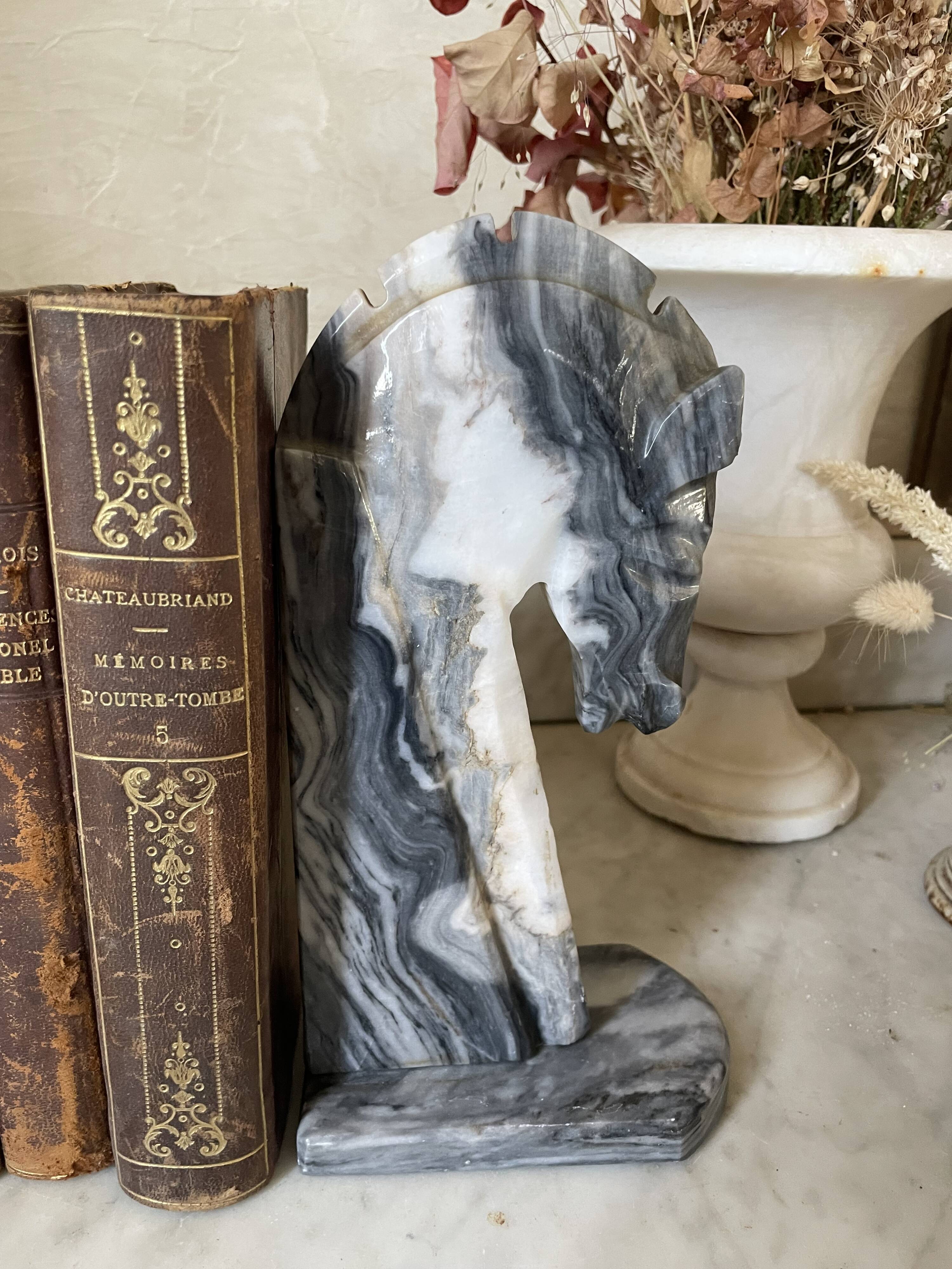Pair of vintage marble horse head bookends