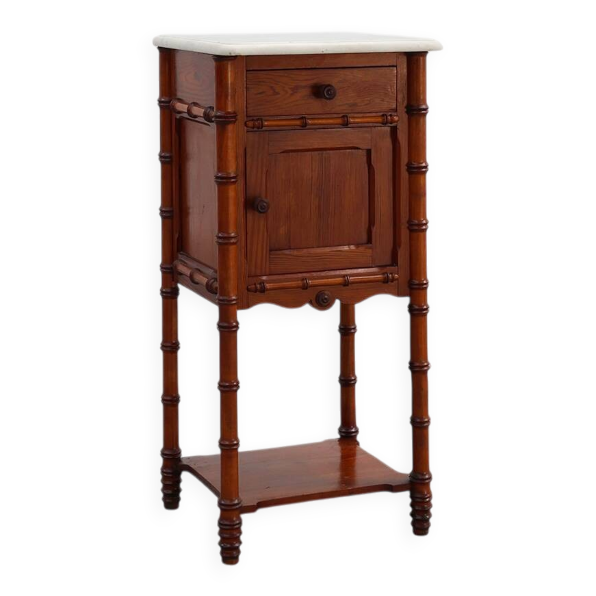 Late 19th century Faux bamboo and marble bedside table, France